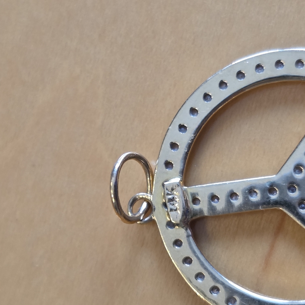 14K Gold & Diamond Peace Sign Pendant Custom Made - Picture 5 of 5